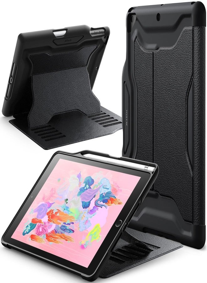 جي تيك جراب JETech لجهاز iPad مقاس 9.7 بوصة 2018/2017 (الجيل السادس/الخامس) مع حامل قلم، وحامل مغناطيسي متعدد الزوايا للحماية، ومقاوم للصدمات (أسود) - Image 1